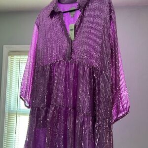 The Bettina Sequin Tiered Mini Shirt Dress by Maeve